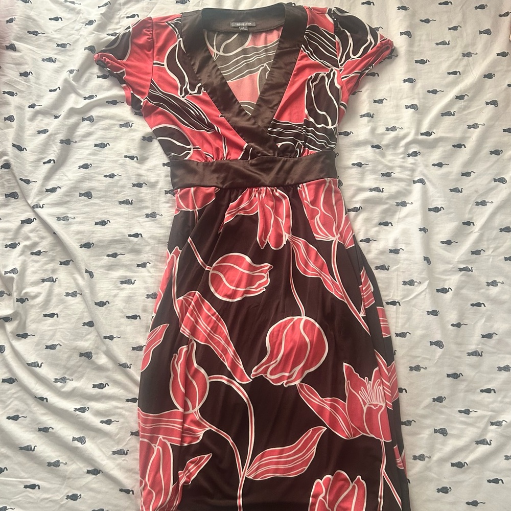 Apt. 9 Brown and Pink Floral V-Neck Dress
